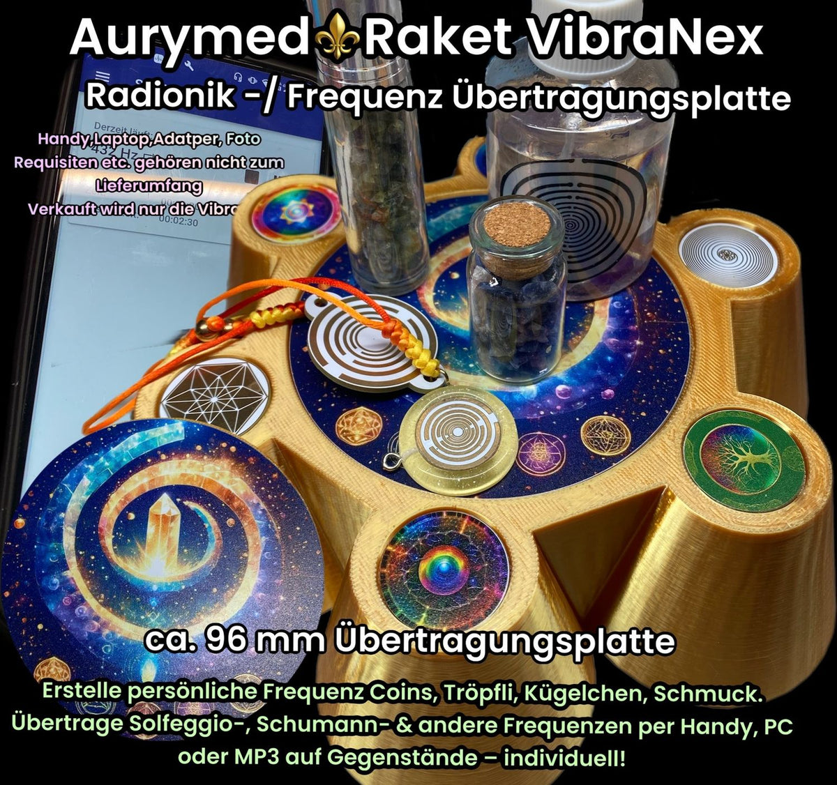 VibraNex Bare – 96 mm Oberflächenplatte – Elemente Kristall – Produktansicht 1