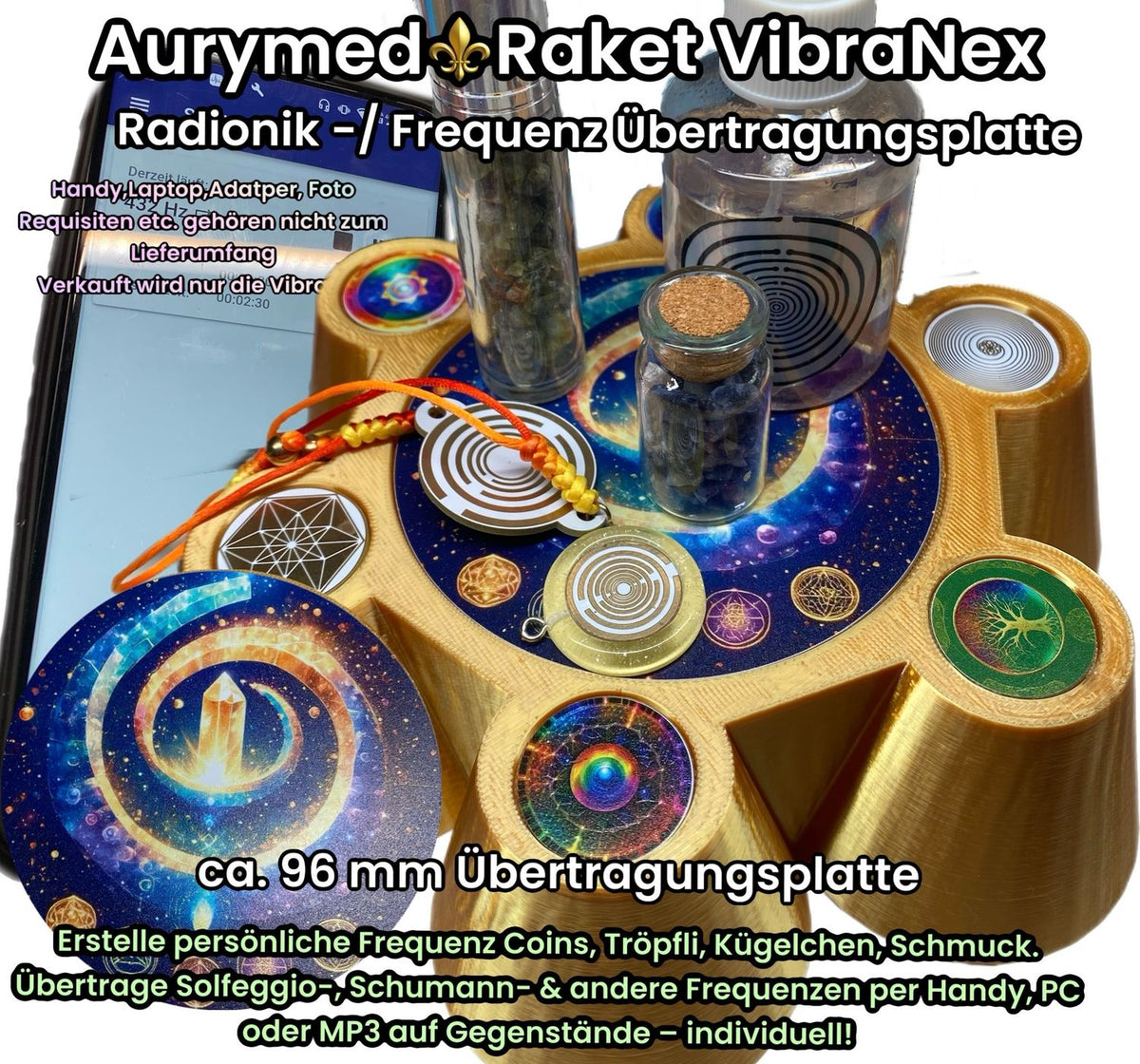 VibraNex Bare – 96 mm Oberflächenplatte – Elemente Kristall – Produktansicht 1