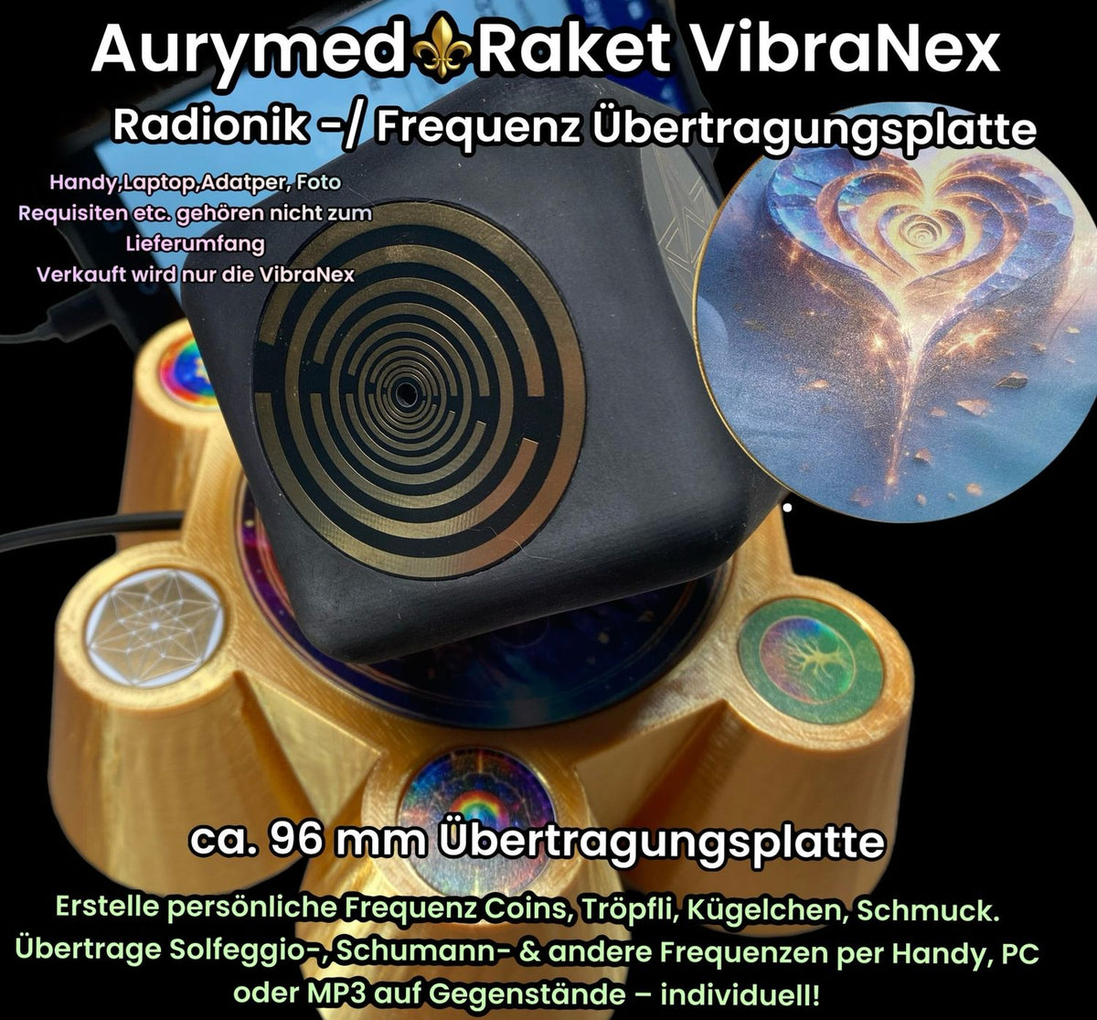 VibraNex Bare – 96 mm Oberflächenplatte – Feuerherz – Produktansicht 1