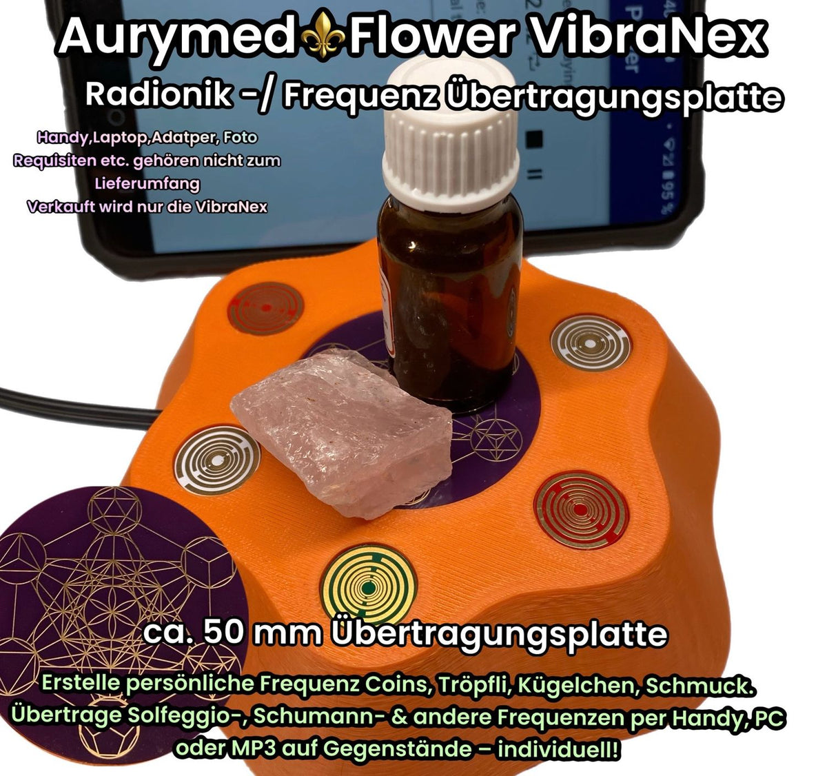 VibraNex Flower – 50 mm Oberflächenplatte – Merkaba – Produktansicht 1