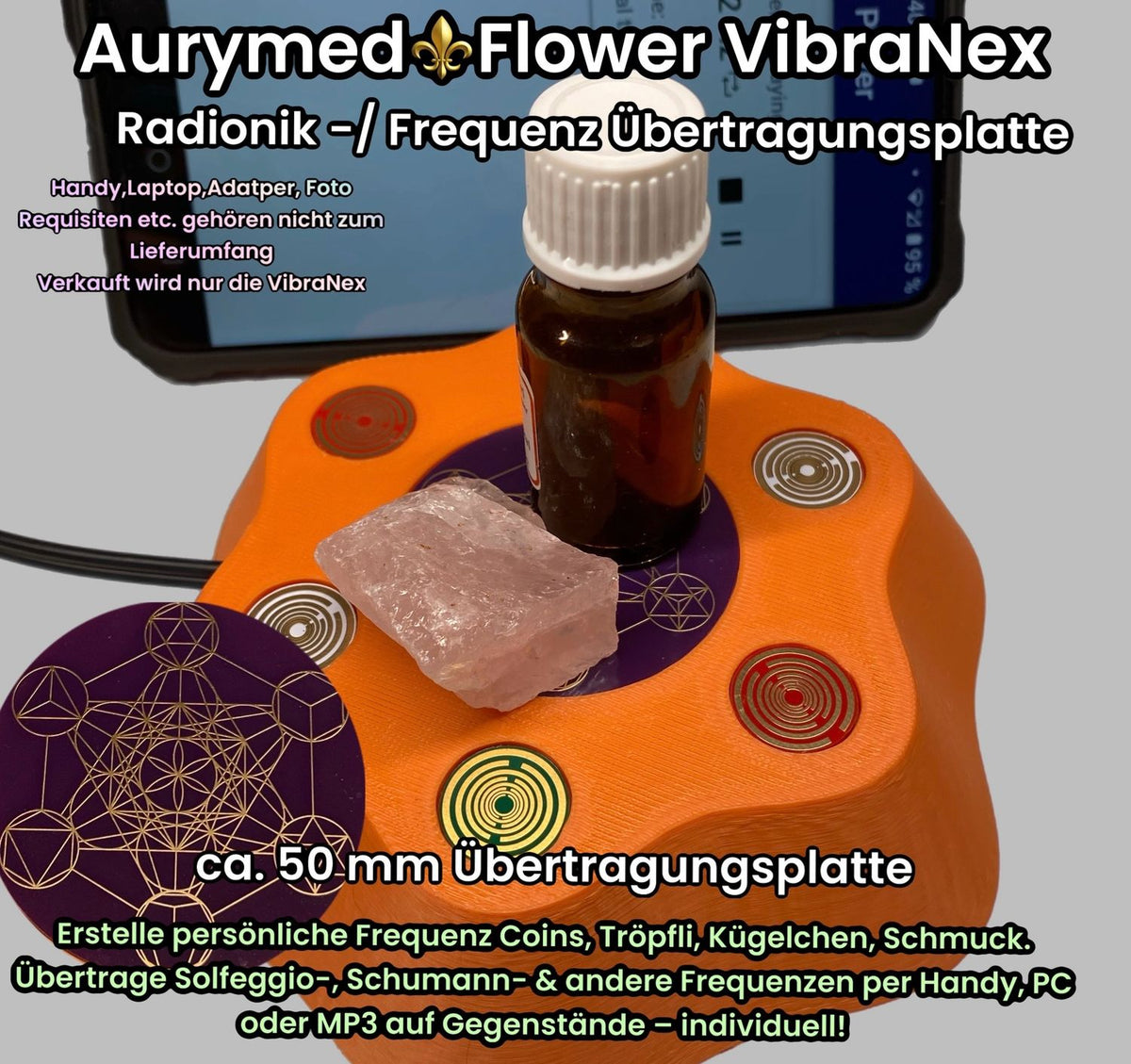 VibraNex Flower – 50 mm Oberflächenplatte – Merkaba – Produktansicht 1