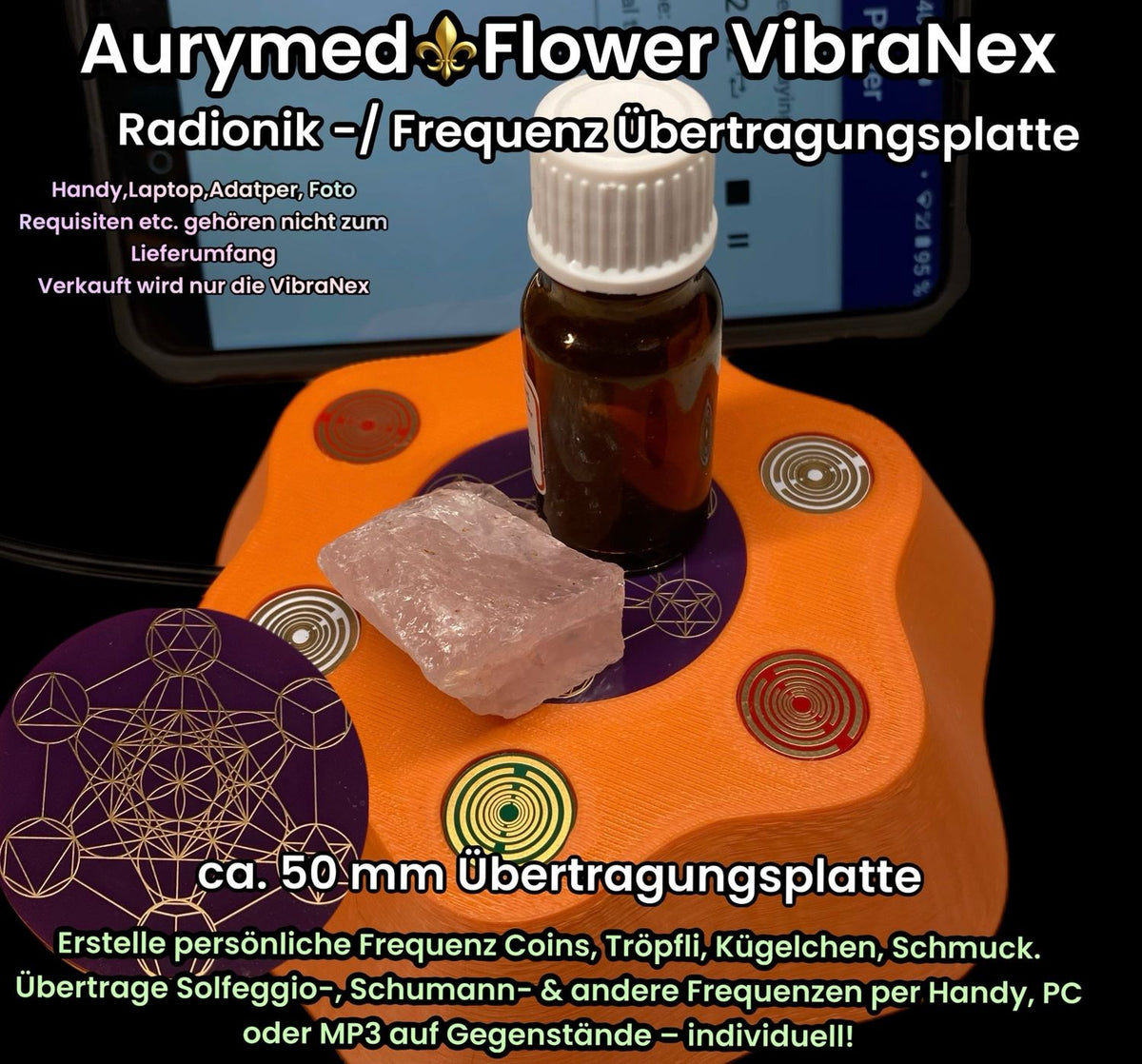 VibraNex Flower – 50 mm Oberflächenplatte – Merkaba – Produktansicht 1