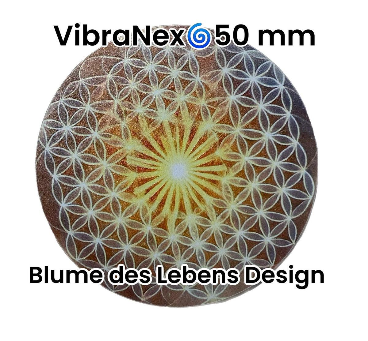VibraNex Aurycube – 50 mm Oberflächenplatte – Blume des Lebens – Produktansicht 1
