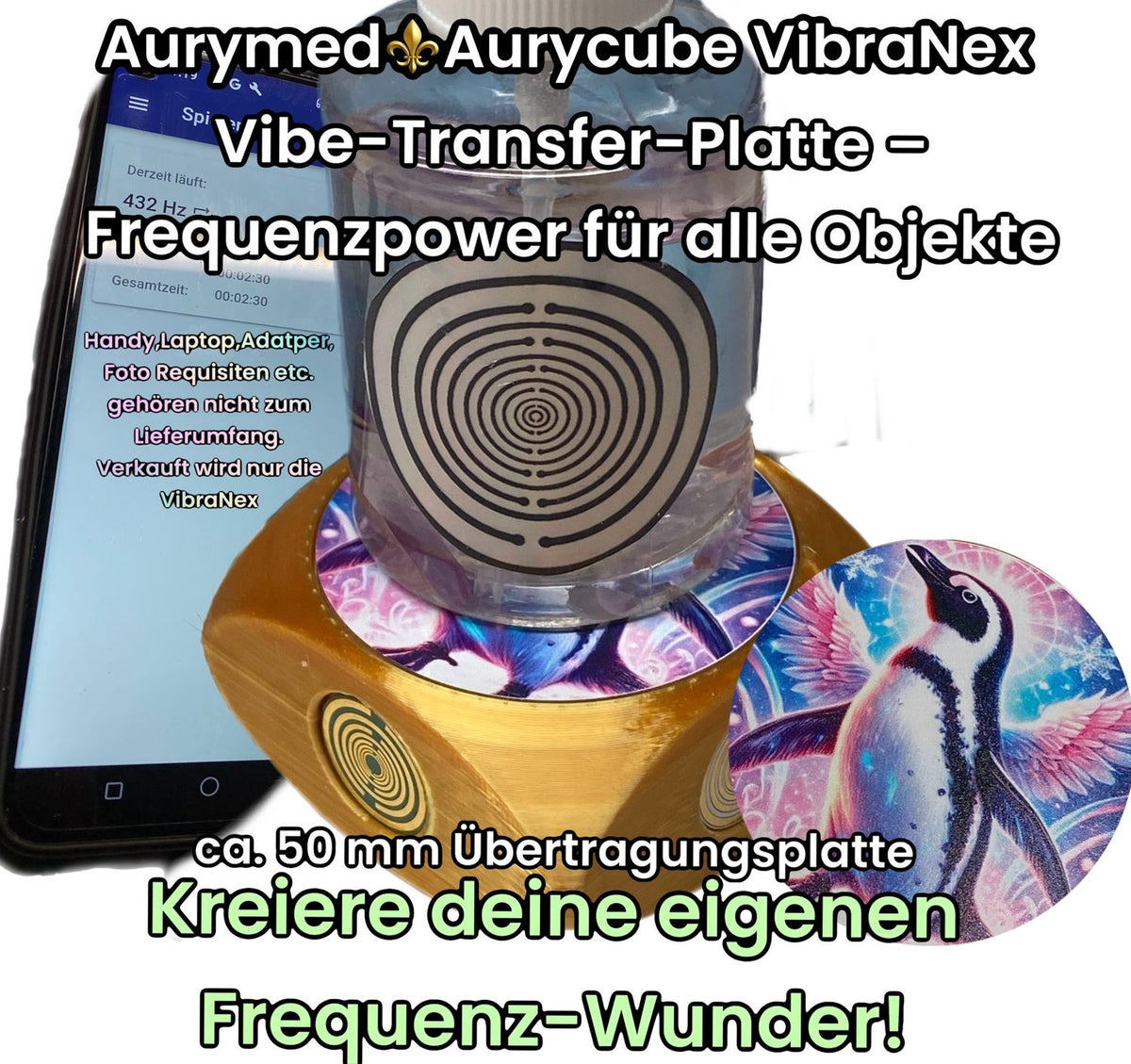 VibraNex Aurycube – 50 mm Oberflächenplatte – Pinguin – Produktansicht 1