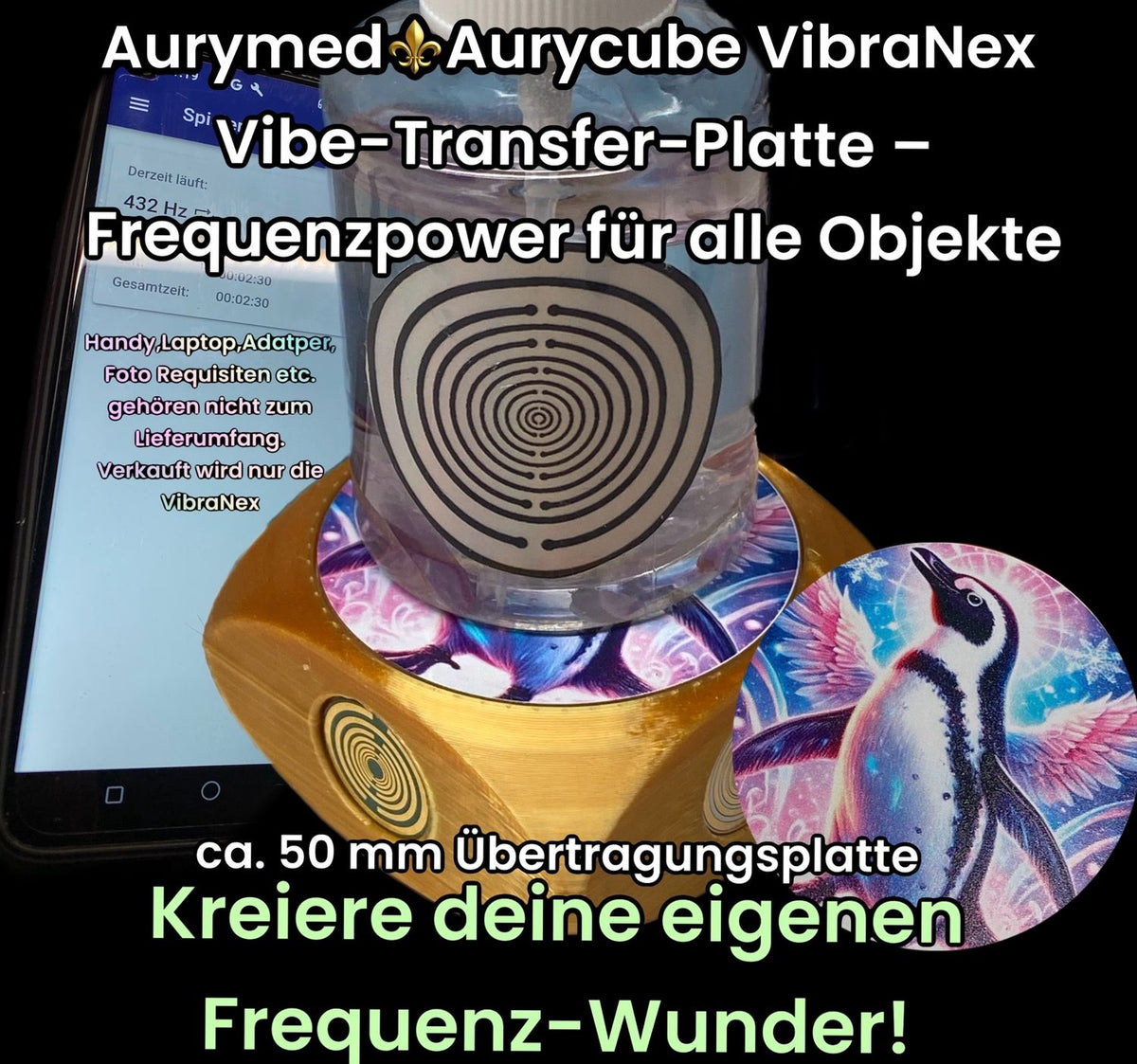 VibraNex Aurycube – 50 mm Oberflächenplatte – Pinguin – Produktansicht 1