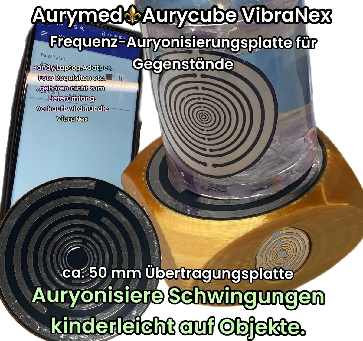 VibraNex Aurycube – 50 mm Oberflächenplatte – Lakhovsky MWOn Design – Produktansicht 1