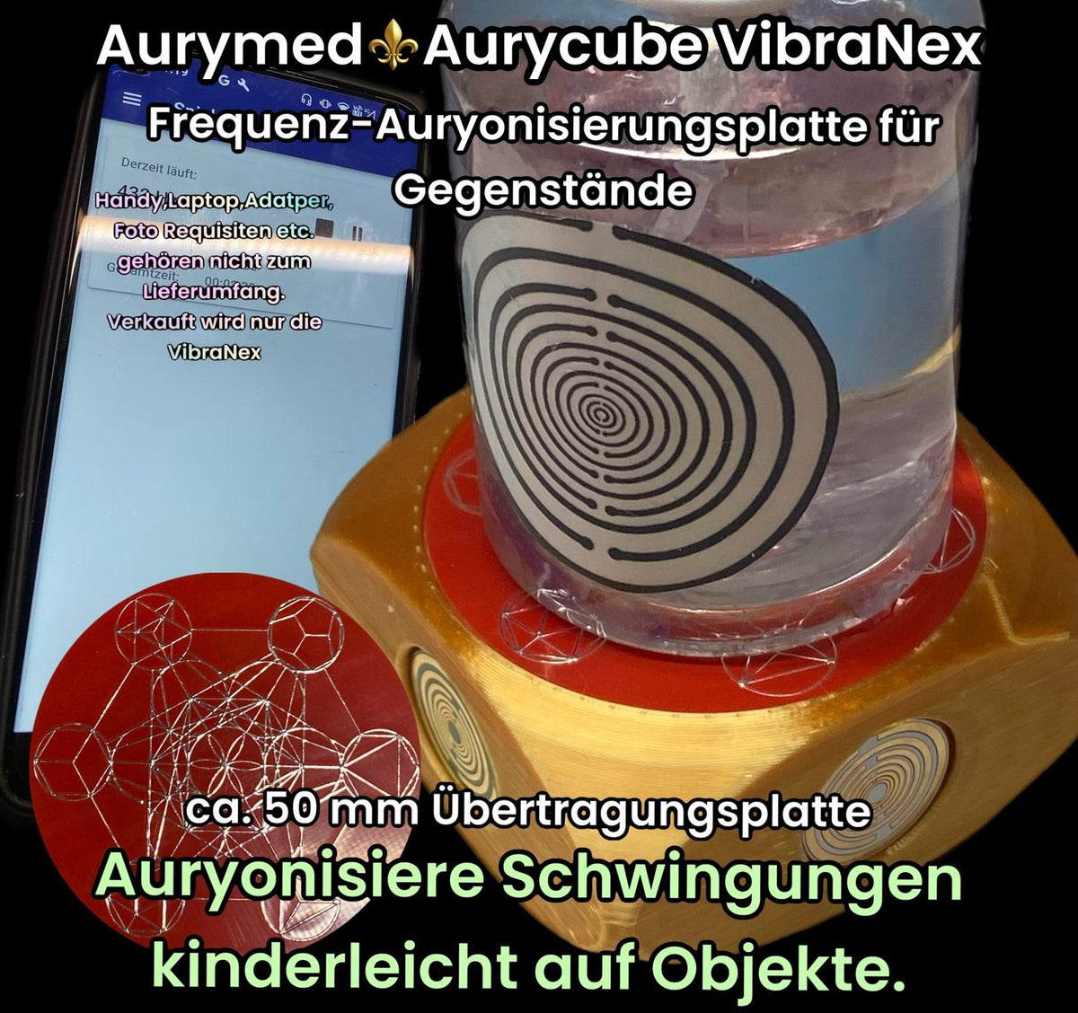 VibraNex Aurycube – 50 mm Oberflächenplatte – Metatron – Produktansicht 1
